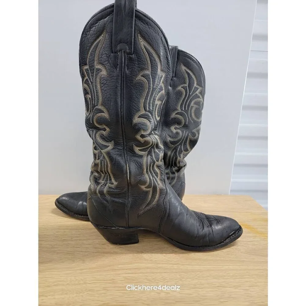 Tony Lama Goat Skin Women’s Cowboy Boots Size 6 D Black VINTAGE USA